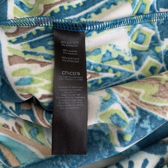 Chico’s Women’s 1 Blue Abstract Print Knit Tunic Top 3/4 Sleeve Size USA 8 - Picture 8 of 10
